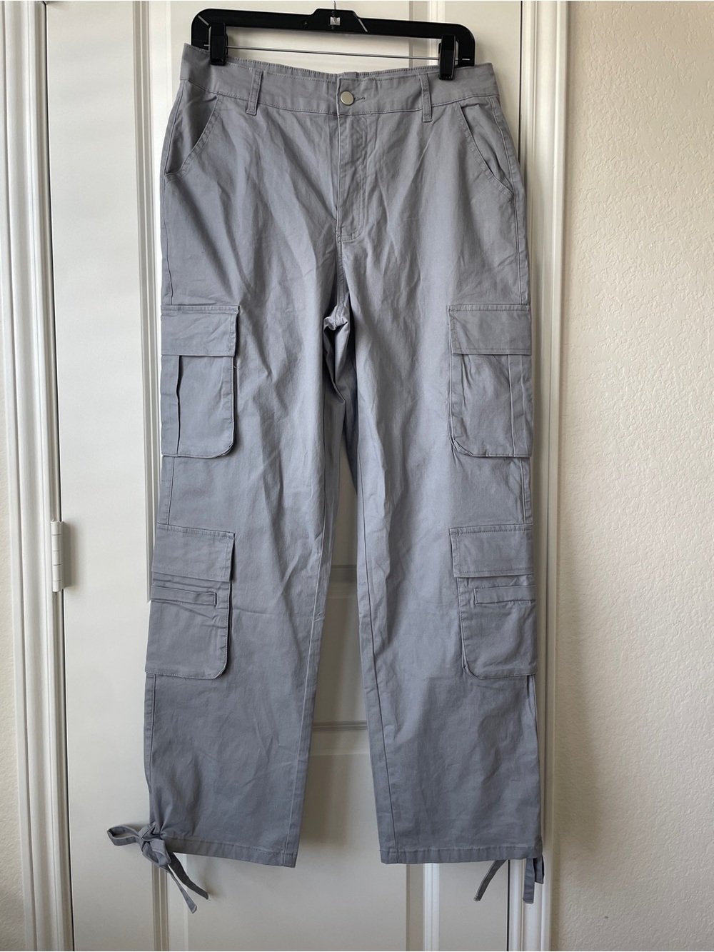 Gilipur y2k Light Gray Women's Cargo Pants with Drawstring Hems